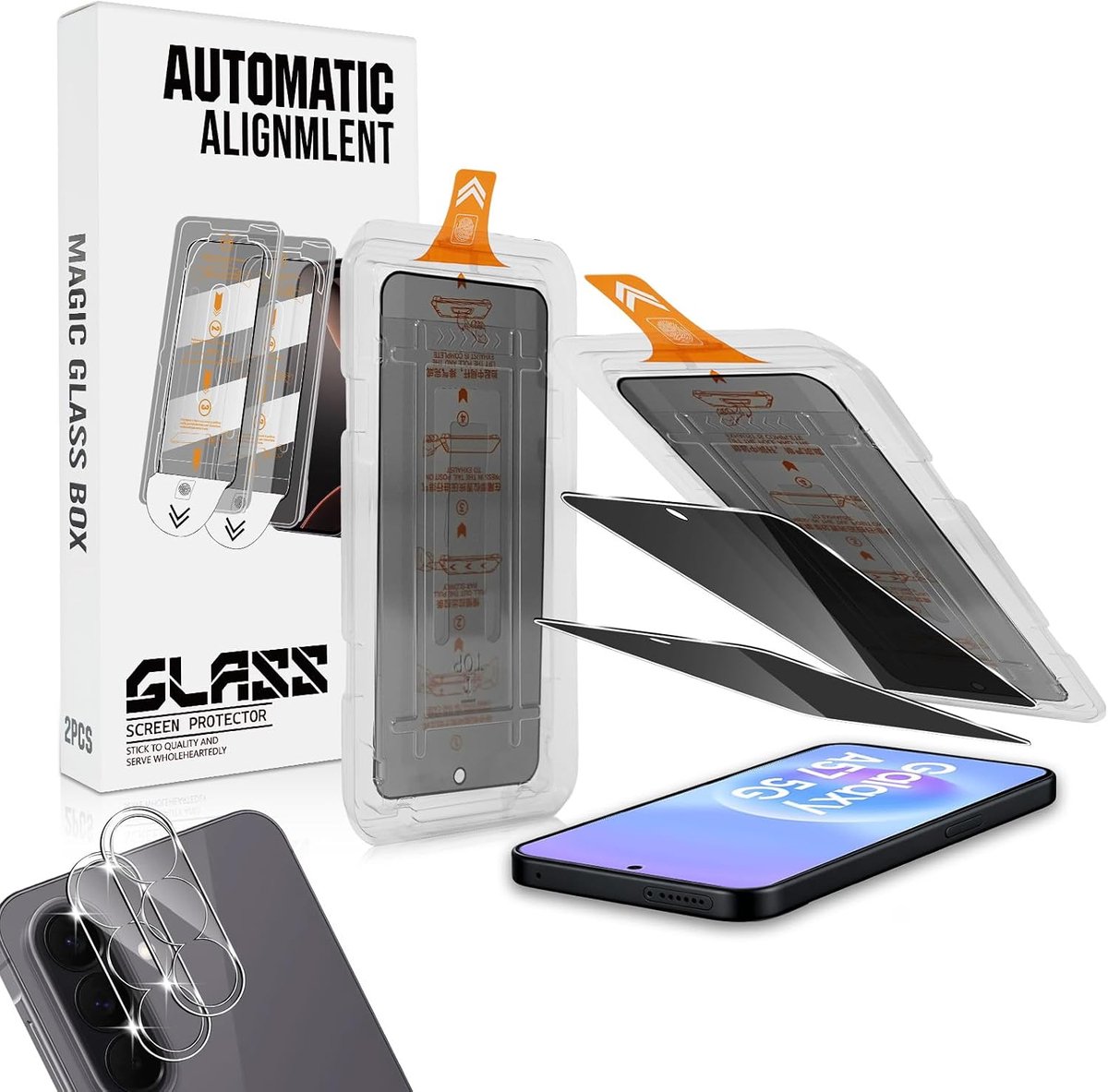 Inkijkbescherming voor Samsung Galaxy A57 5G, 2 stuks, automatische installatie, anti-spionage-gehard glas + 2 - ShopVlot
