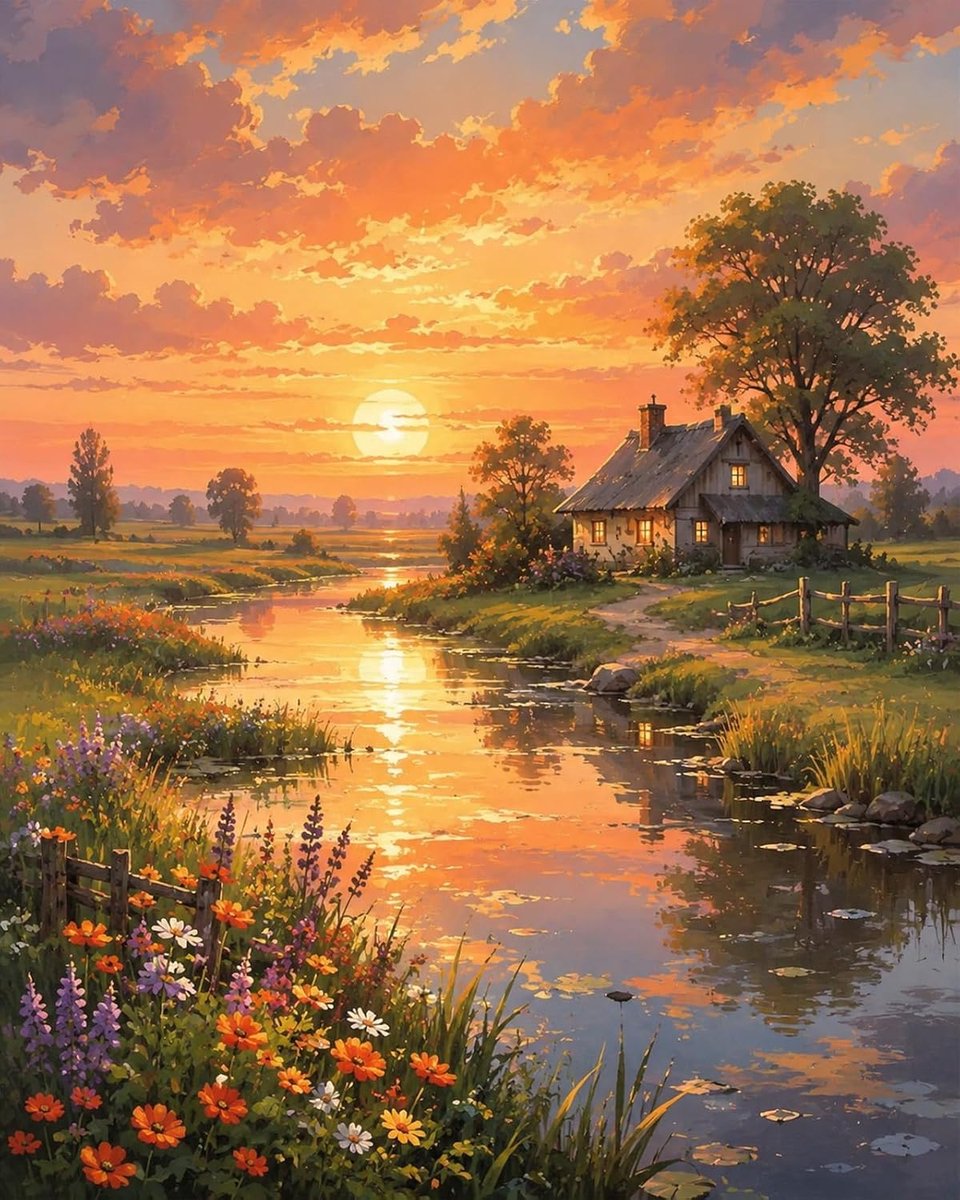 Schilderen op nummer landschap zonsondergang 40 x 50 cm - voorbedrukt canvas - inclusief acrylverf en penselen - ShopVlot