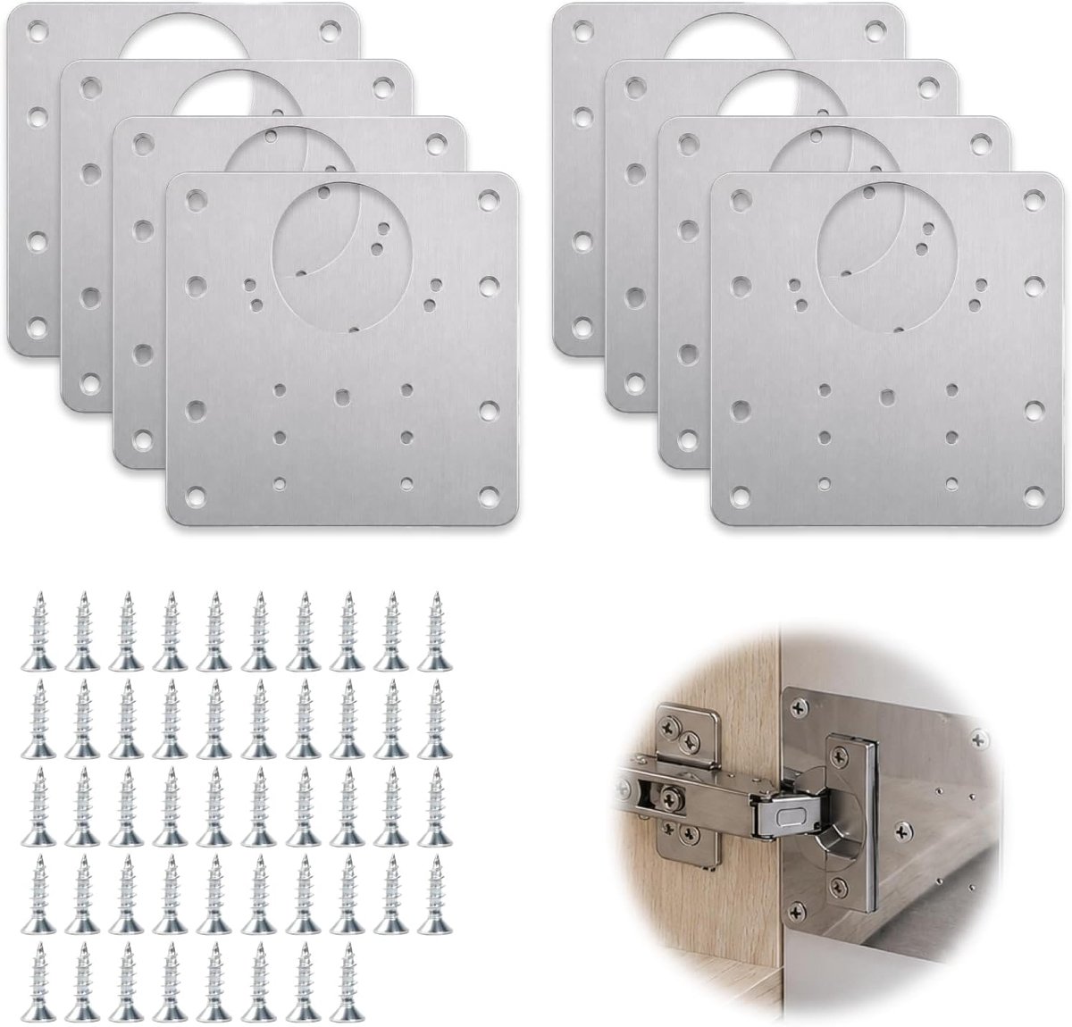 reparatieplaten scharnieren kastdeur - roestvrij staal - 8 stuks met 48 schroeven - ideaal voor meubelherstel - ShopVlot