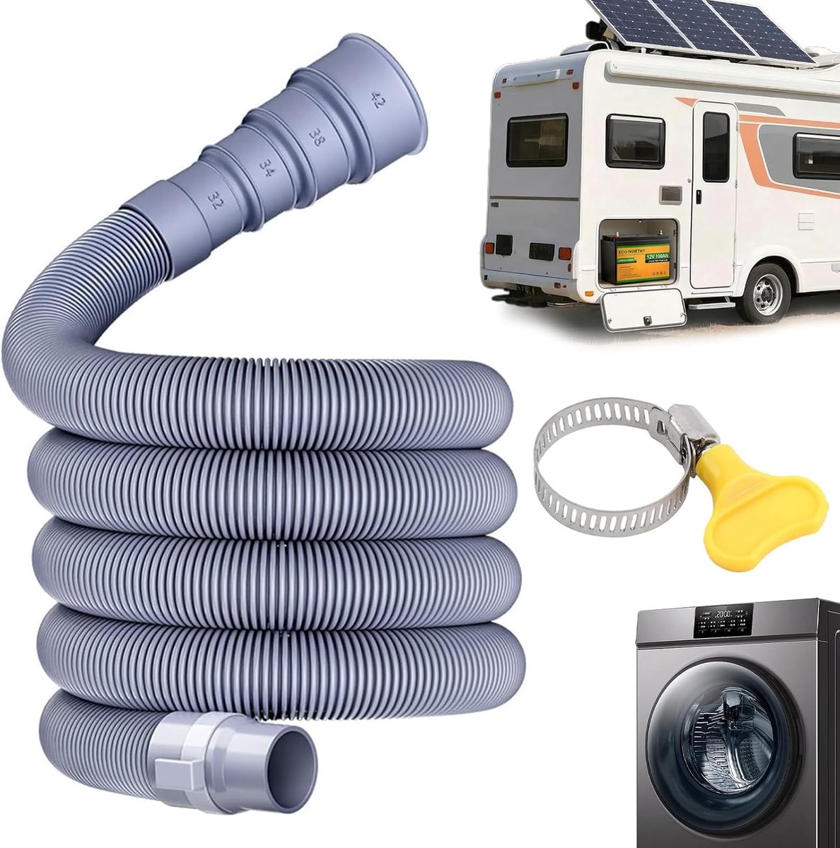 Afvoerslang 5 m - Verstelbare adapter - Inklapbaar - Ideaal voor caravans en wasmachines - ShopVlot