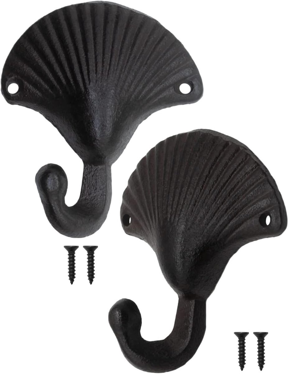 Haken set van 2 - ijzeren haken - art deco schelp design - ideaal voor wanddecoratie - ShopVlot