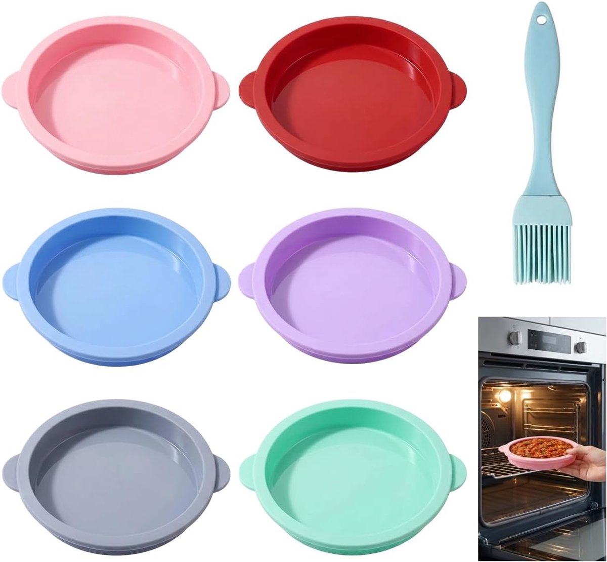 Siliconen bakvorm rond 10 cm - set van 6 - diverse kleuren - ideaal voor pannenkoeken - ShopVlot