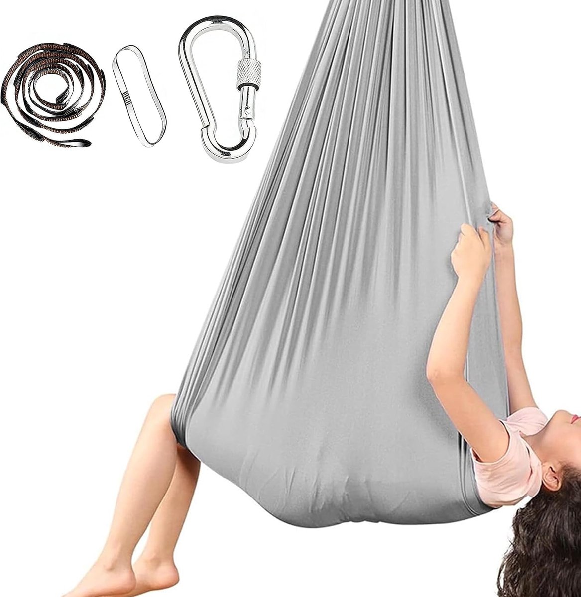 Aerial Yoga hangmat 280 x 150 cm - grijs - elastisch materiaal - voor maximale ontspanning - ShopVlot