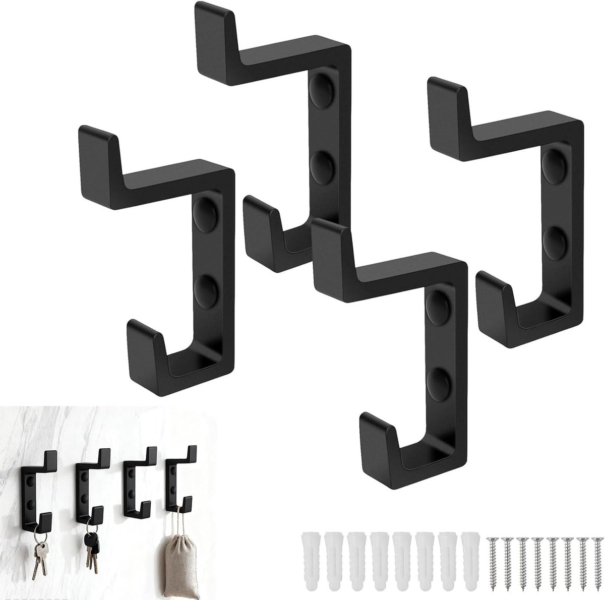 Kledinghaken 4 Stuks - Aluminium - Moderne Stijl - Geschikt Voor Wandgebruik - ShopVlot
