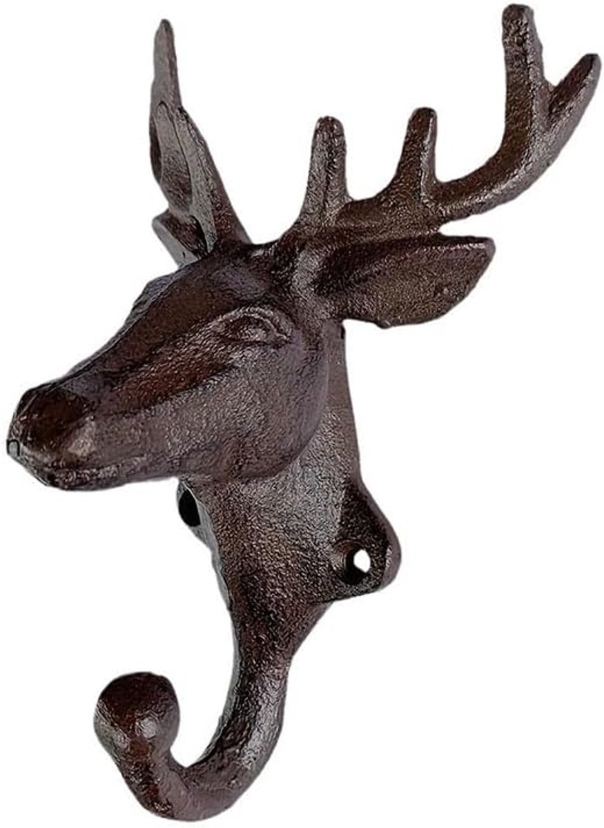 Deer head iron hook wall decoration wall wallpaper cast iron antler single hook wall hanger retro deer head hook wall - ShopVlot