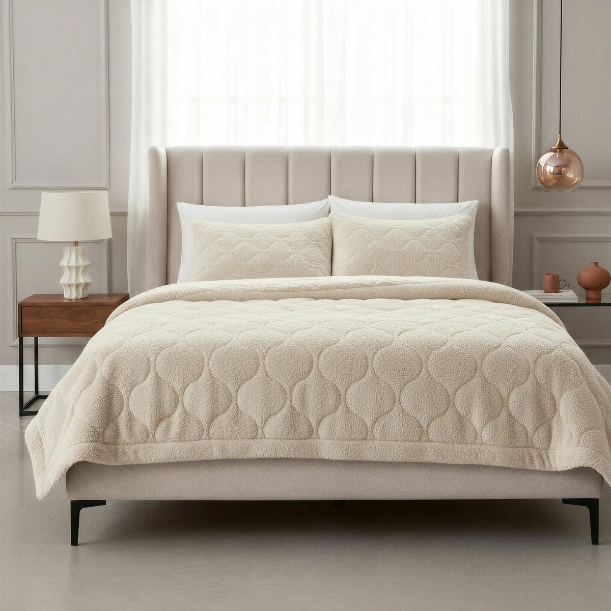 SnelShoppen - Sleeptime Dekbed zonder Overtrek - Teddy Premium - Beige - Eenpersoons 140 x 200 cm - Superzacht & Wasbaar - Inclusief Kussenslopen