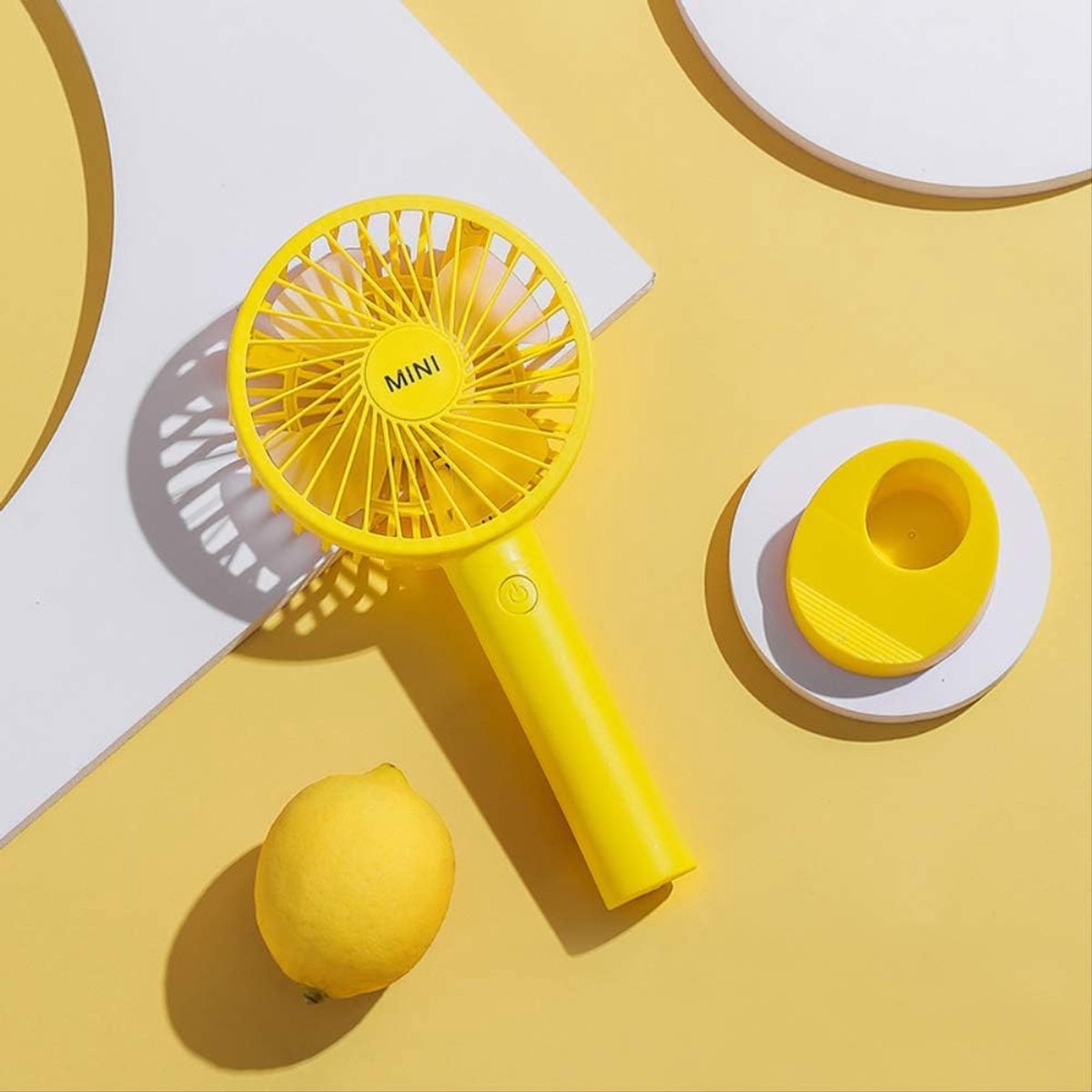 USB Charging Fan, Rechargeable Student Fan With Bottom Chair, Folding Mini Fan, Handheld Fan Boxed Yellow - ShopVlot