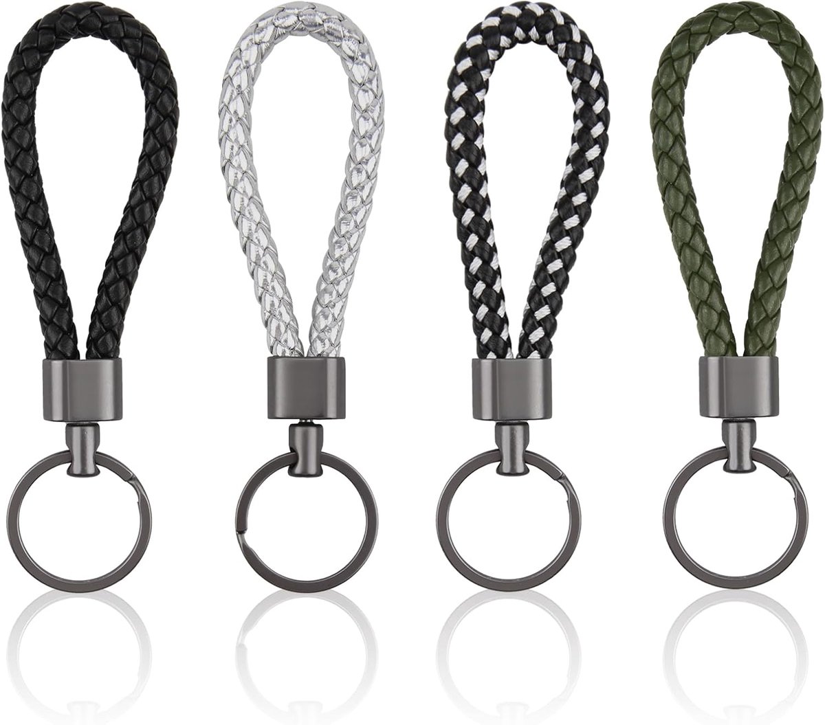 4 PCS Braided Leather Schlüsselanhänger, Schlüsselanhänger aus Segeltau and black metal in verschiedenen Farben - ShopVlot