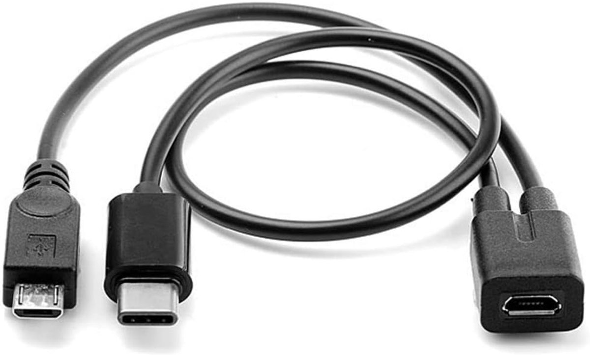 Verlengkabel Micro-USB naar USB-C - Splitter voor gelijktijdig opladen - Geschikt voor meerdere apparaten - ShopVlot
