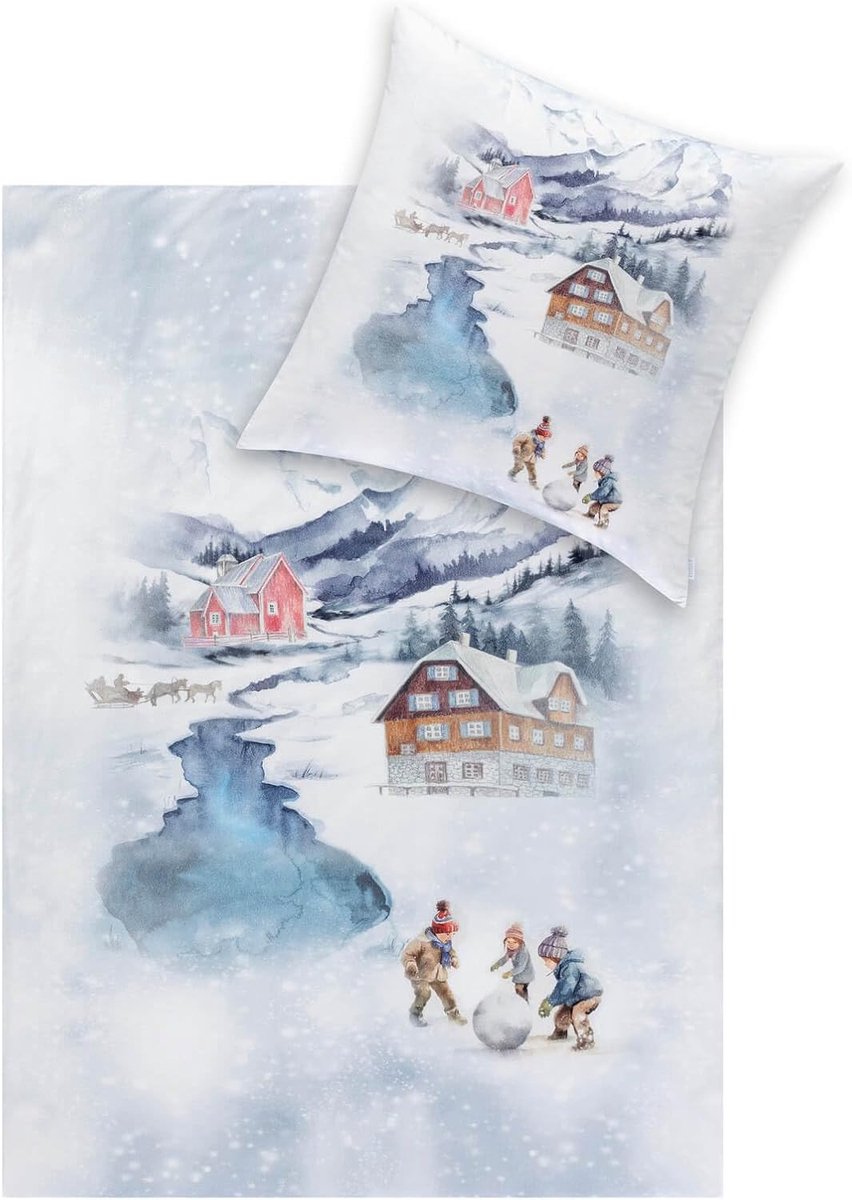 Flanel beddengoed 140x200 cm - Mountain Lake zilver - 100% katoen - Geschikt voor wasdroger - ShopVlot