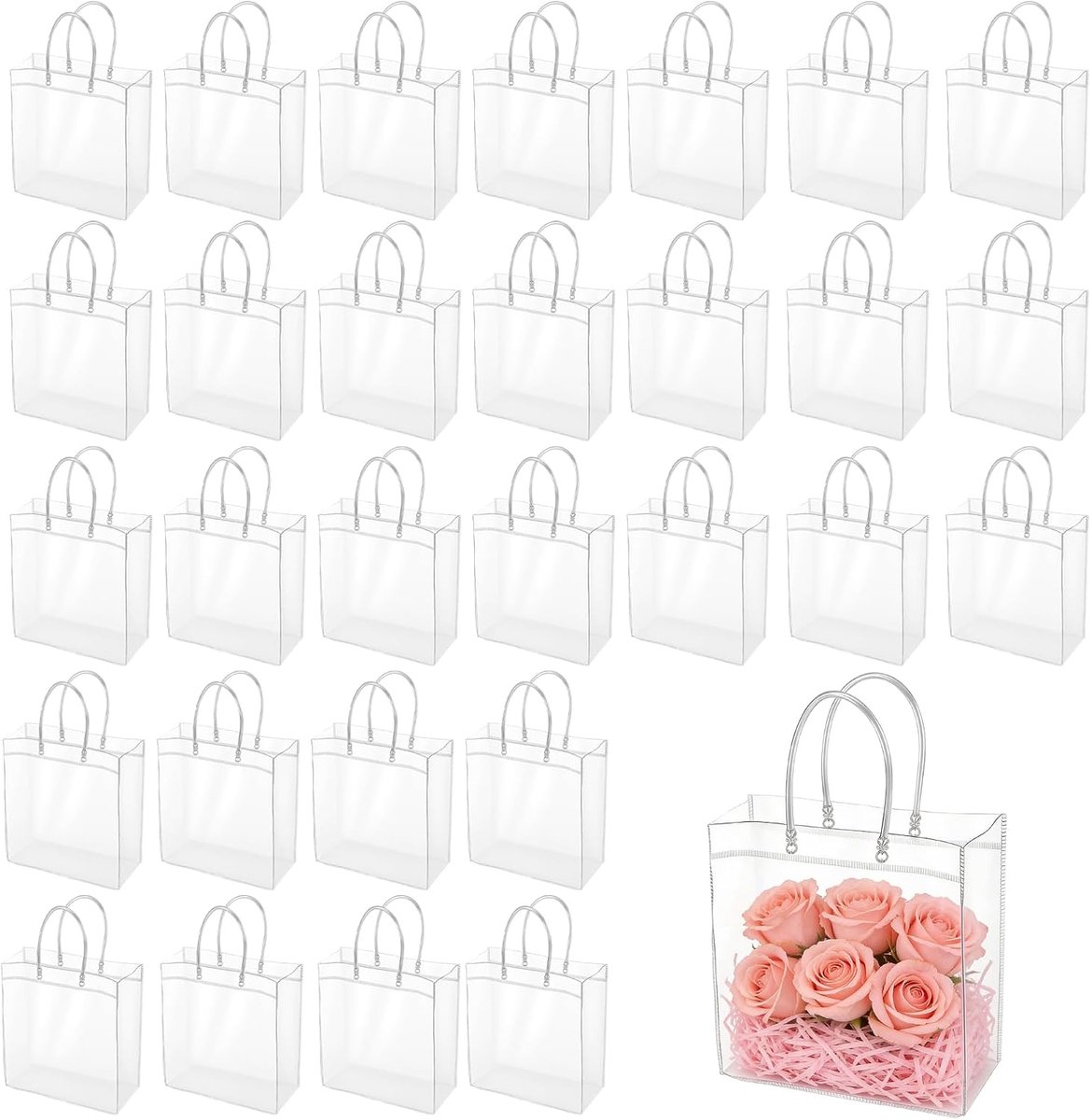 Transparante cadeauzakjes 20 x 20 x 8 cm - herbruikbare pvc tasjes - met handvat - ideaal voor geschenken - ShopVlot