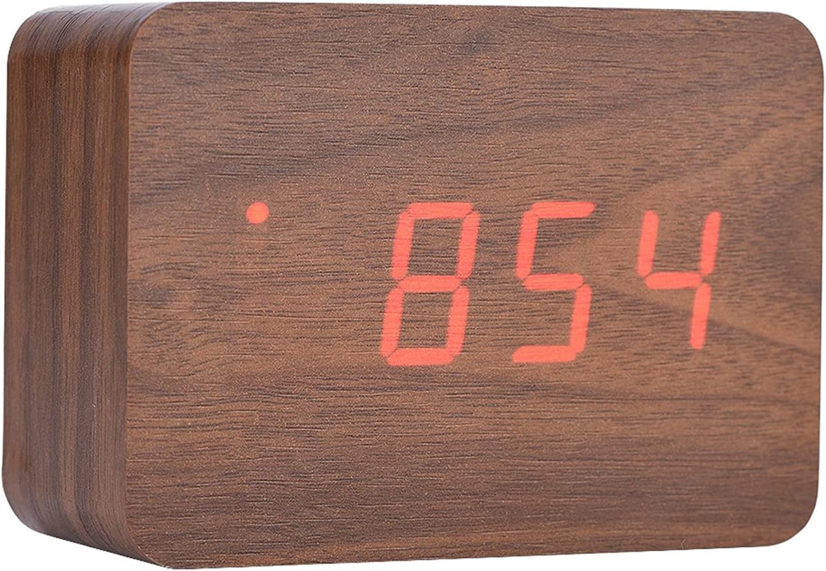 Digitale wekker houten klok - bruin hout - LED temperatuurweergave - perfect voor de slaapkamer - ShopVlot