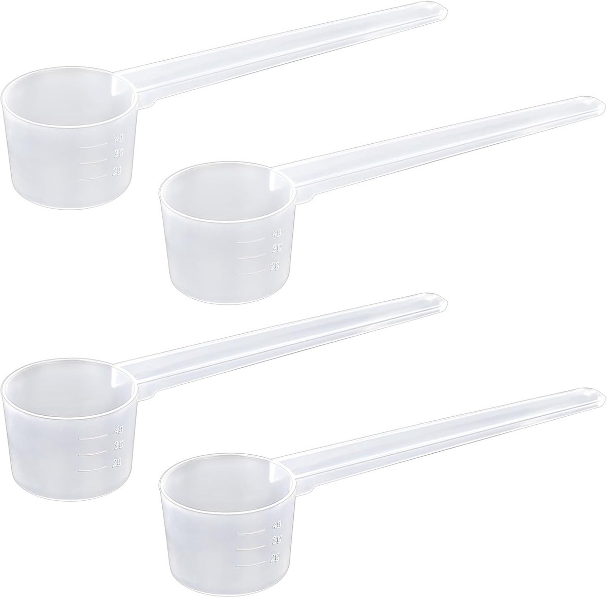 Set van 4 transparante maatlepels van 10ml en 5g met schaalverdeling voor poeders, koken en bakken