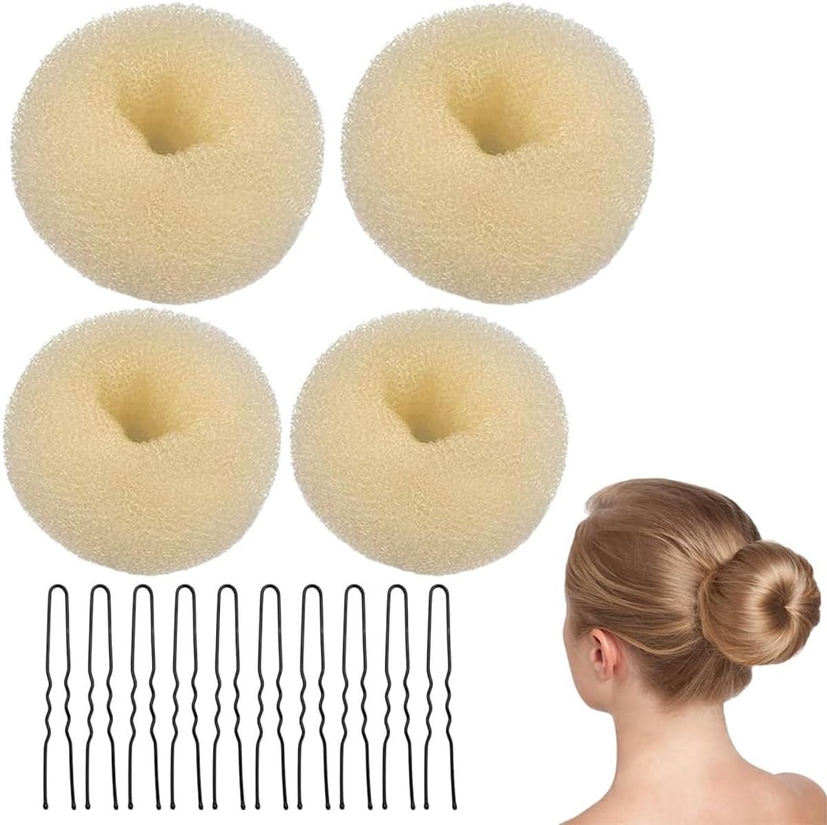 Bun Kussen Set Geel Wit - Haar Dutt Maker - Ideaal voor Kinderen - Waterproof en Makkelijk Schoon te Maken - ShopVlot