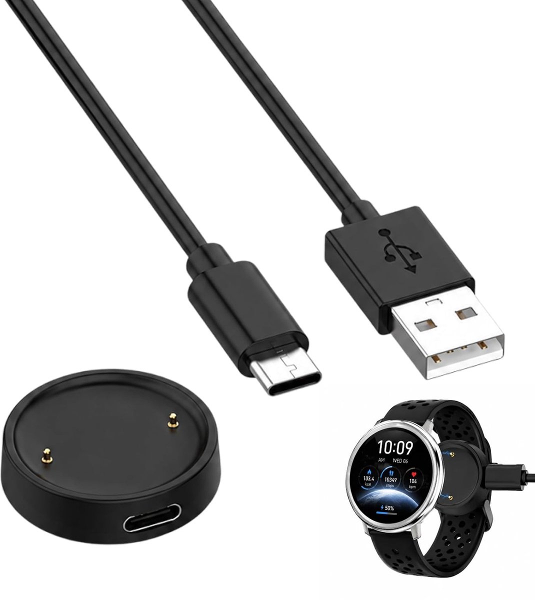 USB C oplaadkabel voor Amazfit Active 2/Bip 6 - 100 cm - magnetische aansluiting - snel opladen - ShopVlot
