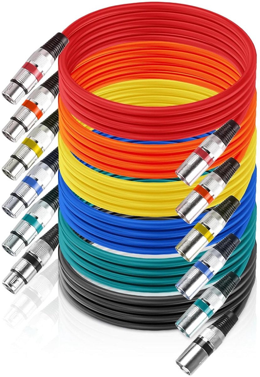 XLR-kabel 2 m - 3-pins XLR-plug - set van 6 kleurrijke kabels - ideaal voor studio-opnames - ShopVlot