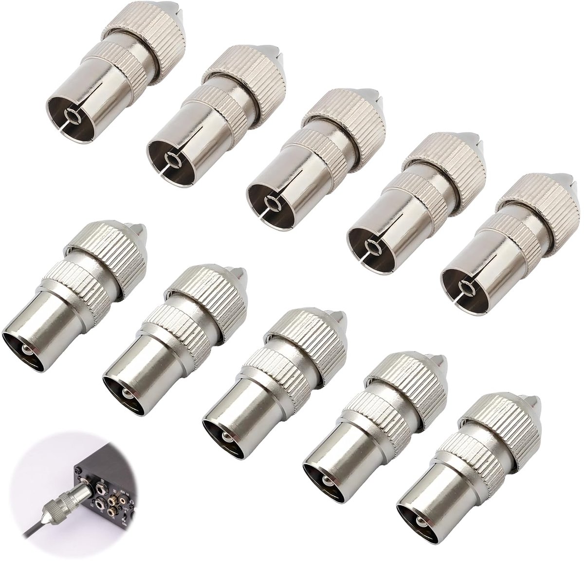 TV antenne adapter 10-delig - 5 vrouwelijke en 5 mannelijke aansluitingen - F-type design - ShopVlot
