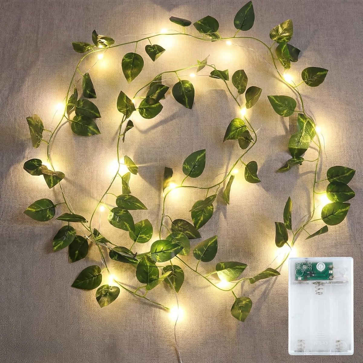 LED Fairy Lights 2m - Kunststof klimop - 20 warme witte LED's - Creëer een gezellige sfeer - ShopVlot