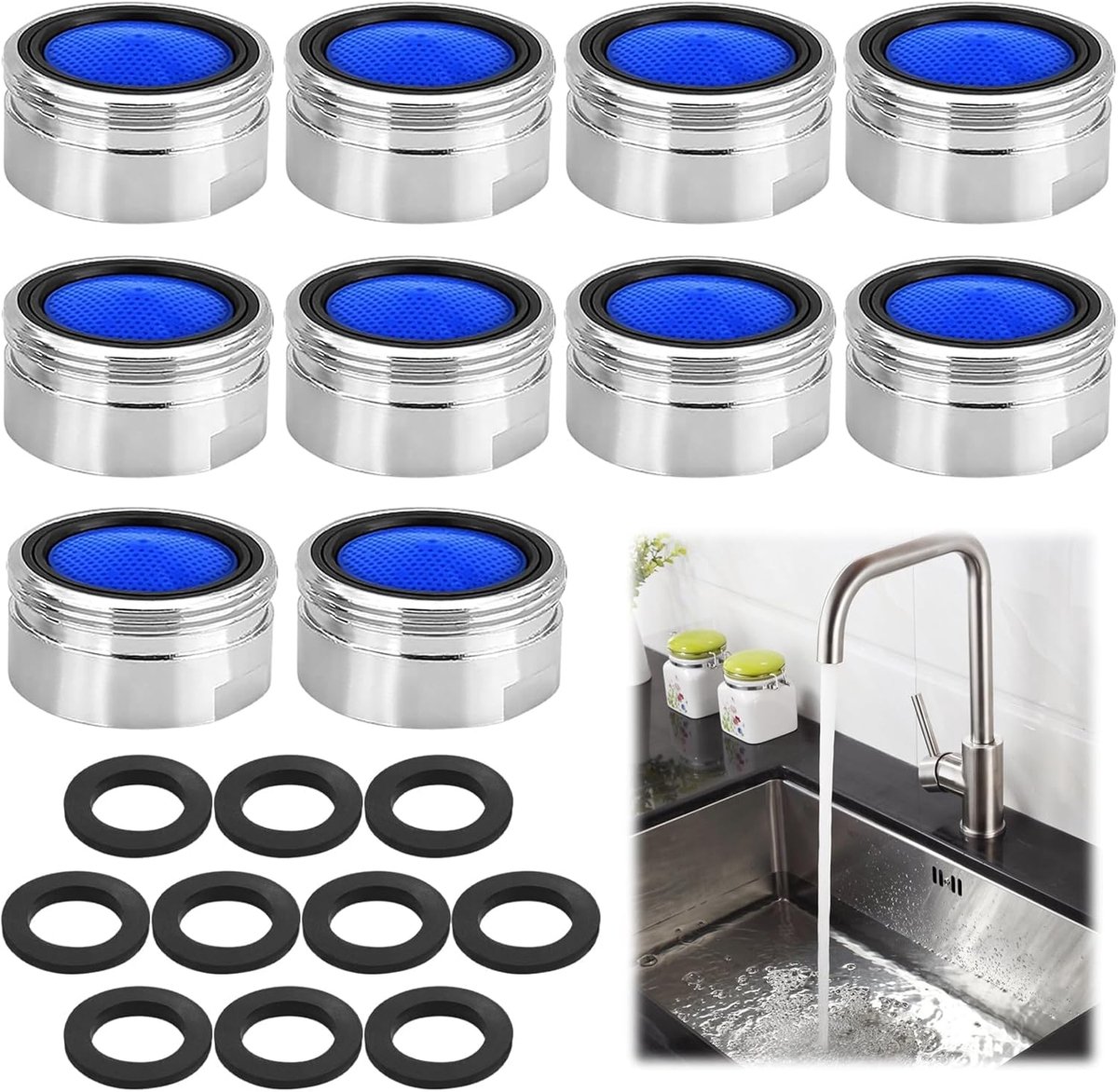 Kraanzeef 22 cm - 10 stuks - waterbesparend opzetstuk - voorkomt spatten - ShopVlot