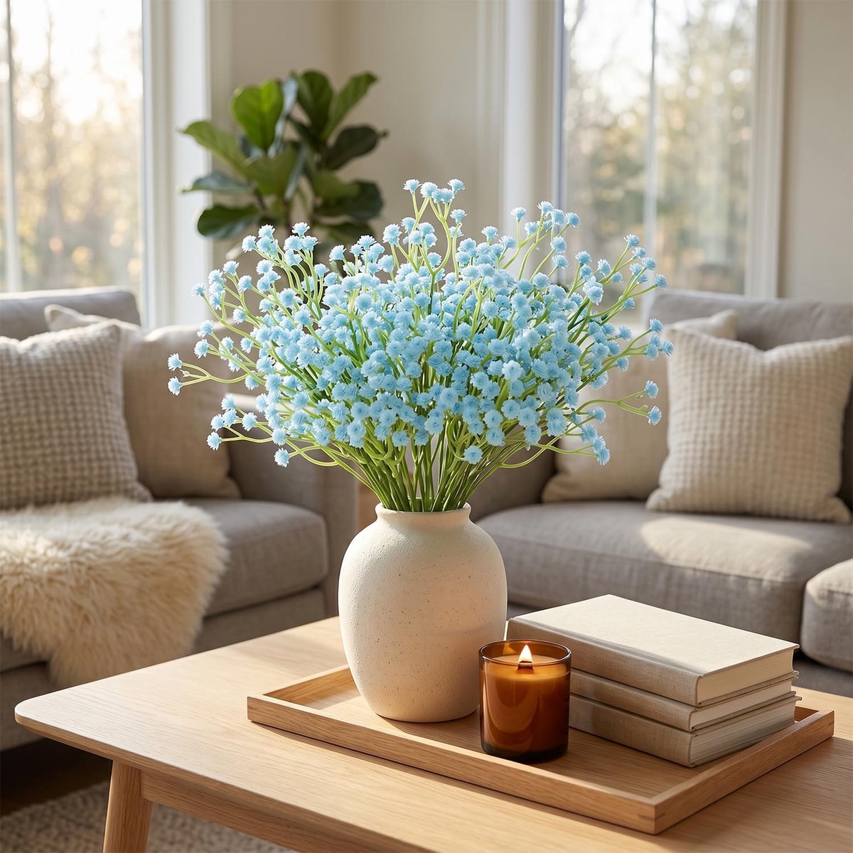 Kunstmatige gipsbloemen 15 stuks - lichtblauw - levensechte uitstraling - perfect voor bloemstukken - ShopVlot
