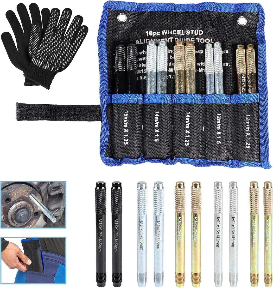 Wielmontagehulp set 10 stuks - M12 x 1.25, M12 x 1.5, M14 x 1.25 - Car tool set - Eenvoudig banden monteren - ShopVlot