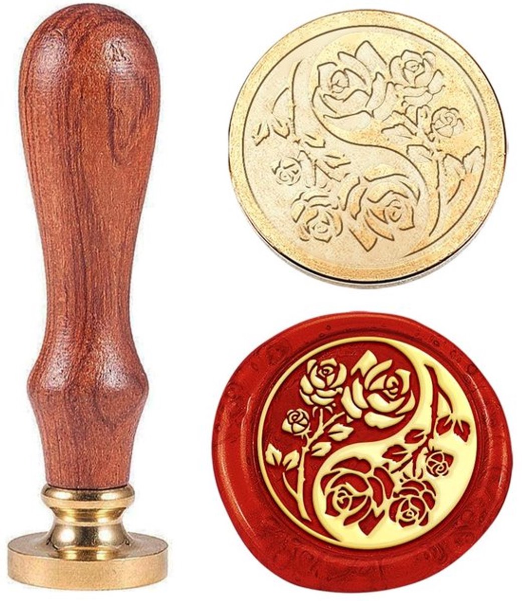 Zegelstempel Rozenwas - Verwisselbare Kop - Houten Handvat - Retro Bloem - Vintage Plant - Voor Bruiloft/Uitnodiging - Waszegel