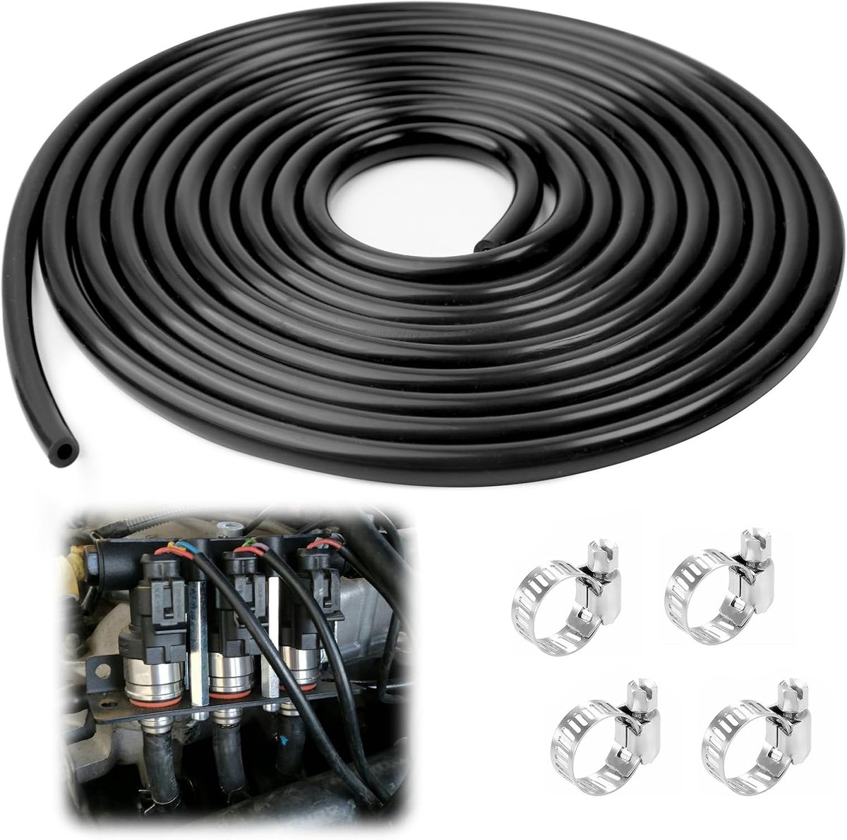 Siliconen slang 5mm - lage druk - met 4 RVS slangklemmen - ideaal voor motor en turbo systemen - ShopVlot