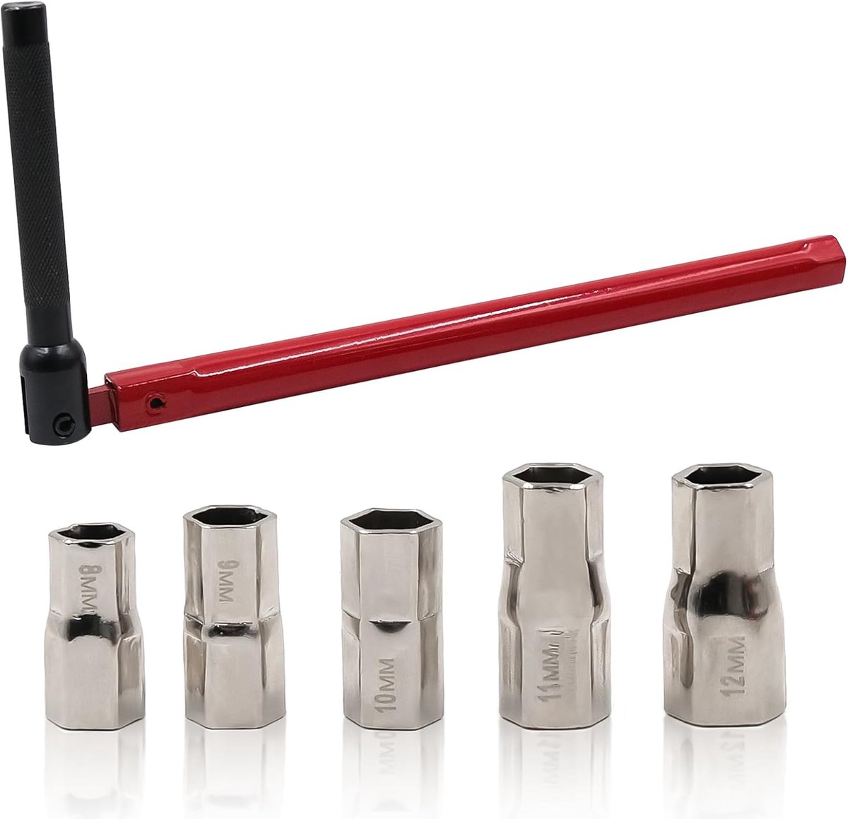 8-13 mm verstelbare kraansleutelset, kraansleutel met verwisselbare stopcontacten, kraanmoersleutel (rood) - ShopVlot