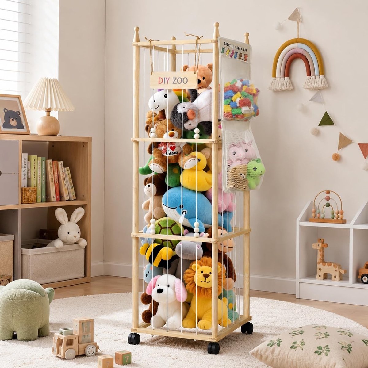 Opbergrek voor Pluche Dieren 146 x 47 x 35 cm met Wielen en Slot - Ideaal voor Kinderkamer, Speelkamer en Woonkamer