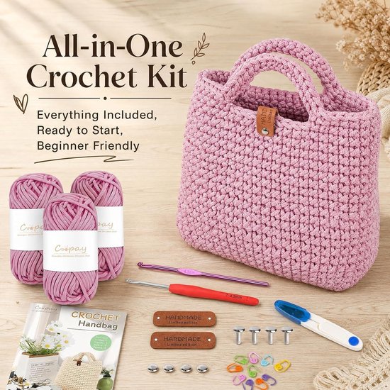 Complete haakset met haaknaald 4,5 mm, tas, handleiding voor beginners, ideaal voor dikke wol en creatieve projecten, perfect als cadeau voor vrienden en familie — afbeelding 5