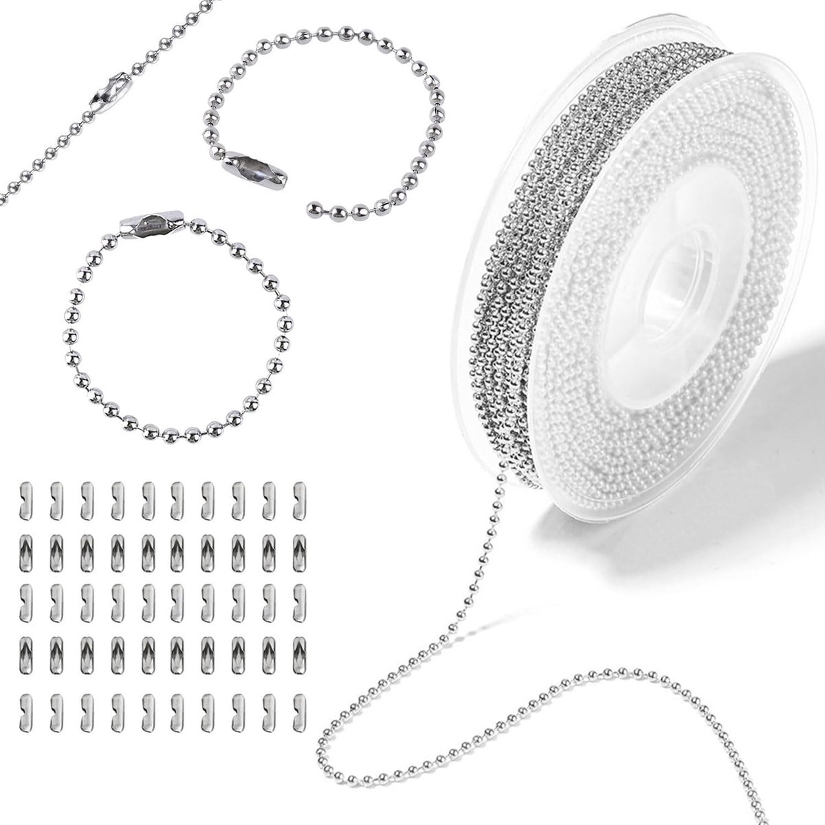 10m Stainless Steel Ball Chain, Diameter 2.4mm Ball Chain, Stainless Steel Beads, Roller Chain with 50 Ball Chains - ShopVlot