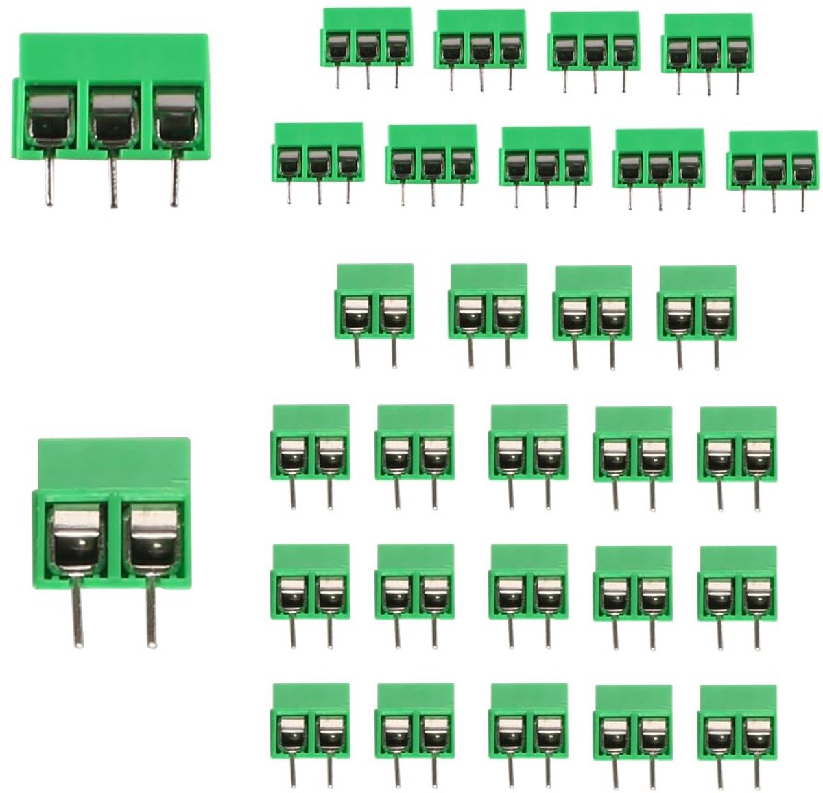 Klemmenblok 2-polig - 10 x 3-polige printplaatconnector - Groen - Ideaal voor elektronische toepassingen - ShopVlot