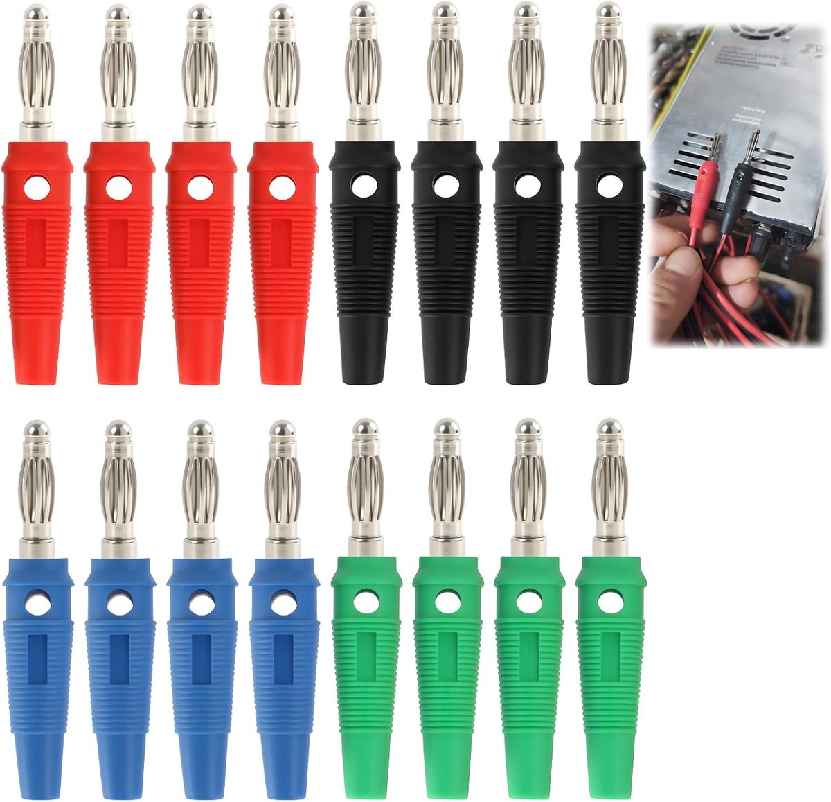 16 stuks banaanstekkers 4 mm voor luidsprekerkabel, vernikkelde 20 A-connectoren, pvc-isolatie, optimaal voor - ShopVlot