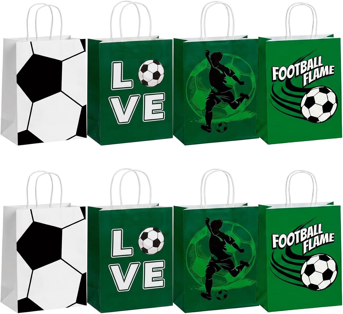 AURALIN Voetbalfeestcadeauzakjes, 8 stuks, feestgeschenkzakjes, papieren zakjes, voetbalfeestzakjes met trekkoord - ShopVlot
