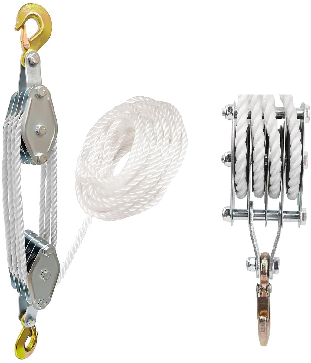Verstelbare katrol met nylon touw - 20 m met haak - 2000 kg tillen - ideaal voor boot en caravan - ShopVlot