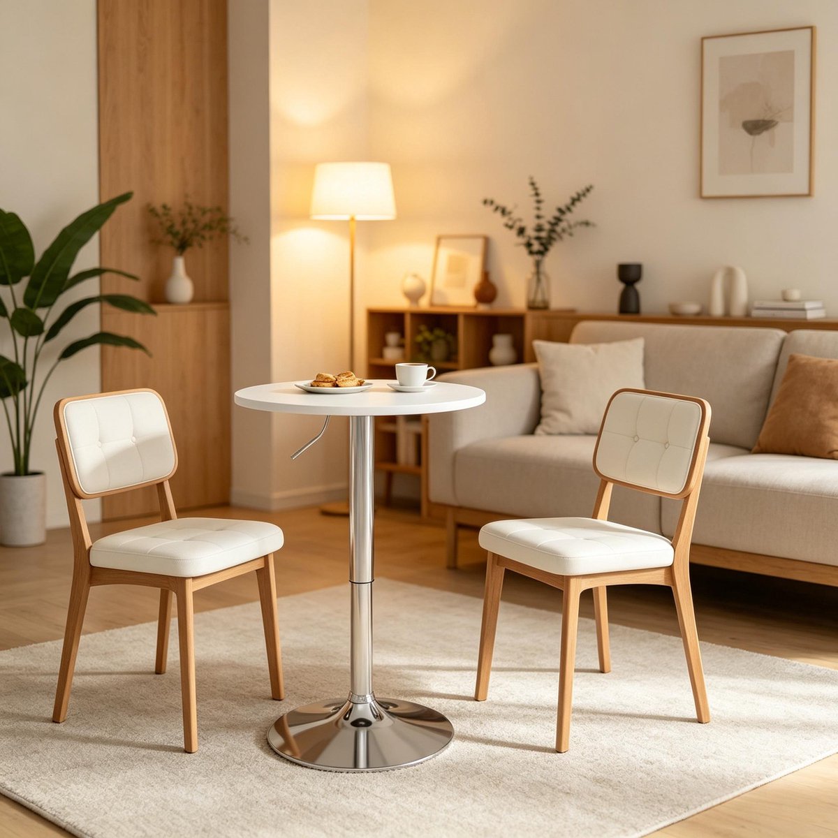 DESMIU Bartafel - Verstelbare Ronde Tafel Met MDF Blad En Metalen Basis - Voor Keuken En Woonkamer - Wit - 60 Cm