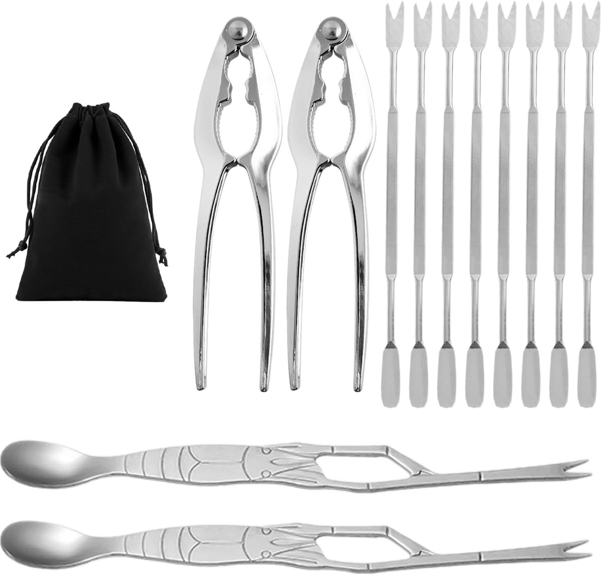 Kreeftenset 12-delig - RVS handige scharen - Inclusief opbergtas - Perfect voor zeevruchten - ShopVlot