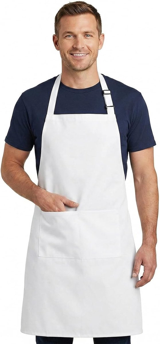Kookschort unisex wit - professioneel met grote zak - verstelbaar - ideaal voor kappers - ShopVlot