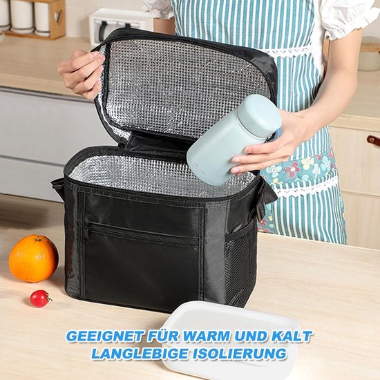 Koeltas - Koeltas 10 Liter -27 x 17 x 24 cm - lunch / blikjes - Koeltasje - Koeltassen - geïsoleerde herbruikbare Boodschappentassen - Opvouwbare Picknicktas - Oxford Doek met Aluminiumfolie - Waterdicht - Met Handvat - Zwart — afbeelding 4