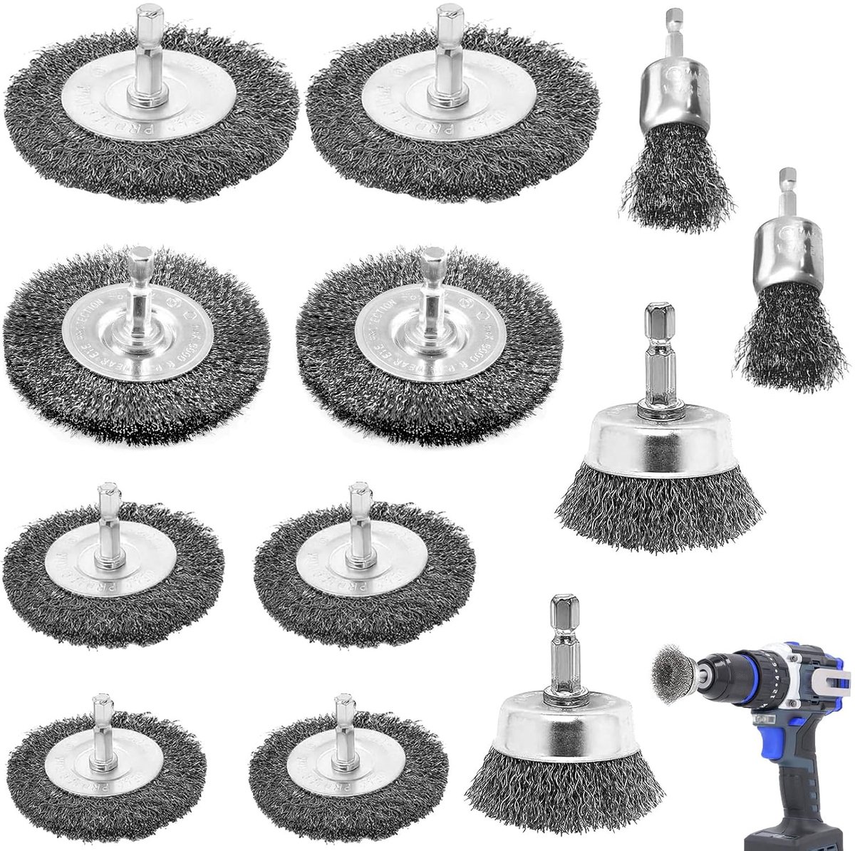 Metaalborstelset 12-delig - 6.3 mm hex schacht - Houten reinigingsborstel - Effectieve roestverwijdering - ShopVlot