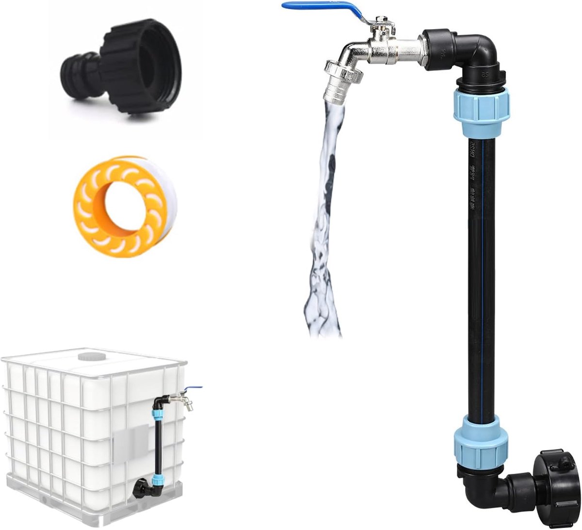 Waterkraan Gooseneck 3/4 Inch - Adapterset IBC Messing S60 x 6 - Voor Regenwatertank 1000 Liter - ShopVlot