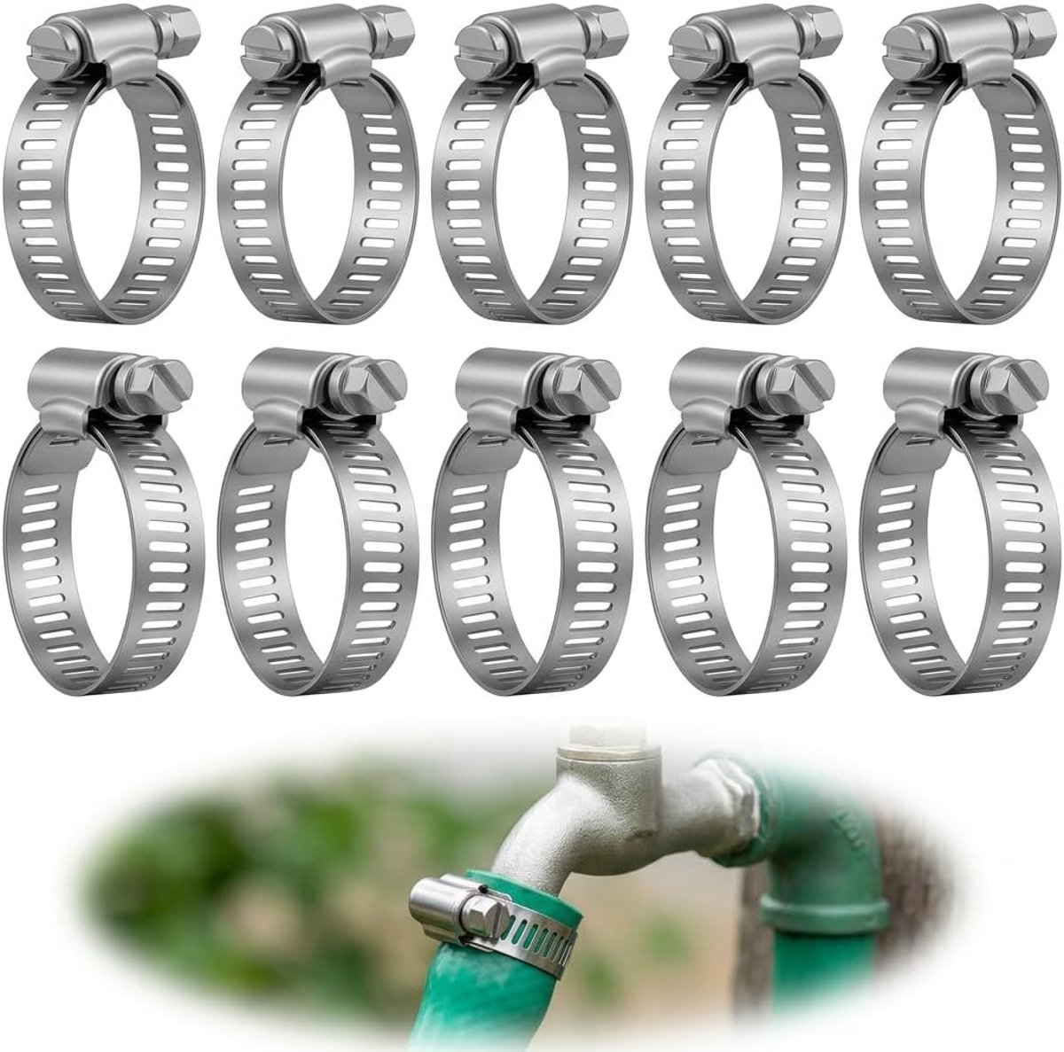 Slangklemmen set 10-16 mm - roestvrij staal 304 - verstelbaar - ideaal voor zwembad en tuinslang - ShopVlot