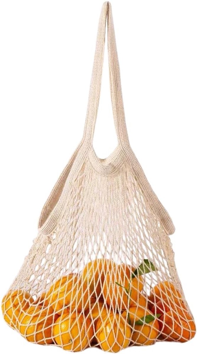Herbruikbare boodschappentas - beige katoen - wasbaar - ideaal voor groenten en fruit - ShopVlot