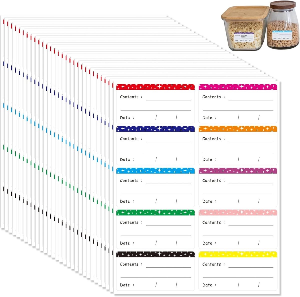 Kleurige verwijderbare vrieslabels – zelfklevende labels zonder lijmresten voor voedselopslag, jampotten en containers, gemakkelijk beschrijfbaar en praktisch in gebruik