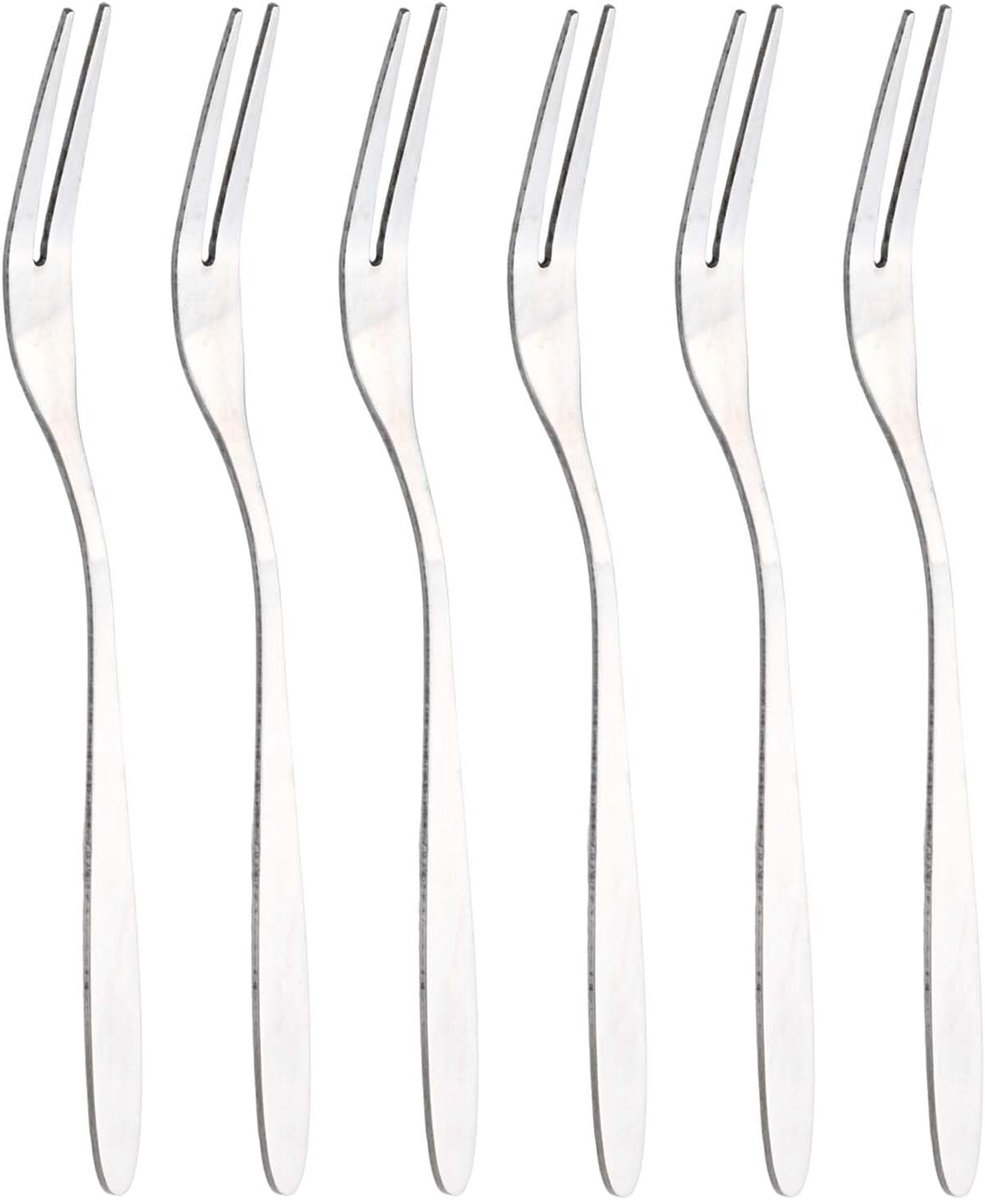 Set van 6 fruitvorken 13 cm - hoogglans roestvrij staal - elegante grip - ideaal voor fruit en desserts - ShopVlot