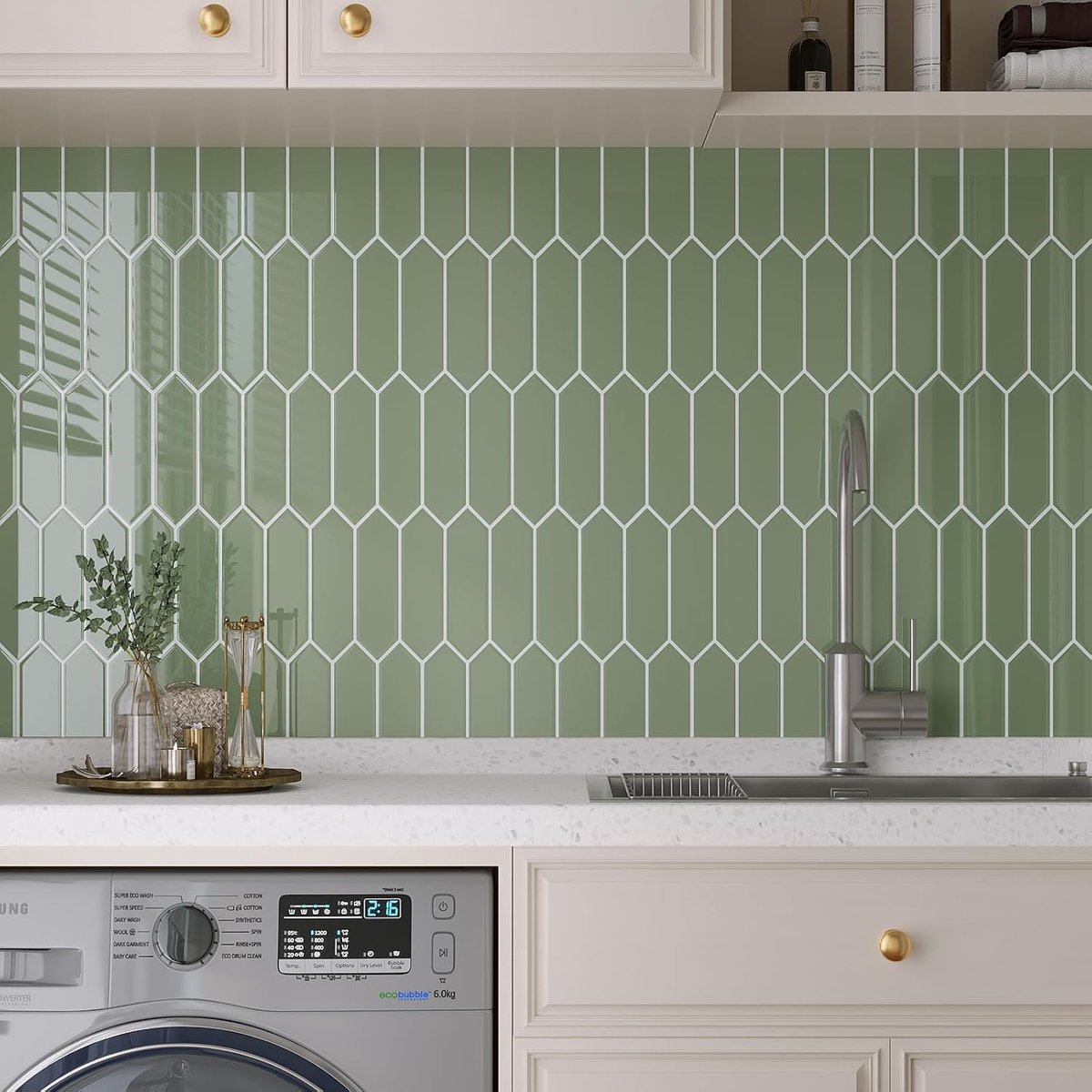 3D tegelstickers groen hexagon 30.5 cm - zelfklevend - waterdicht - ideaal voor keuken en badkamer - ShopVlot