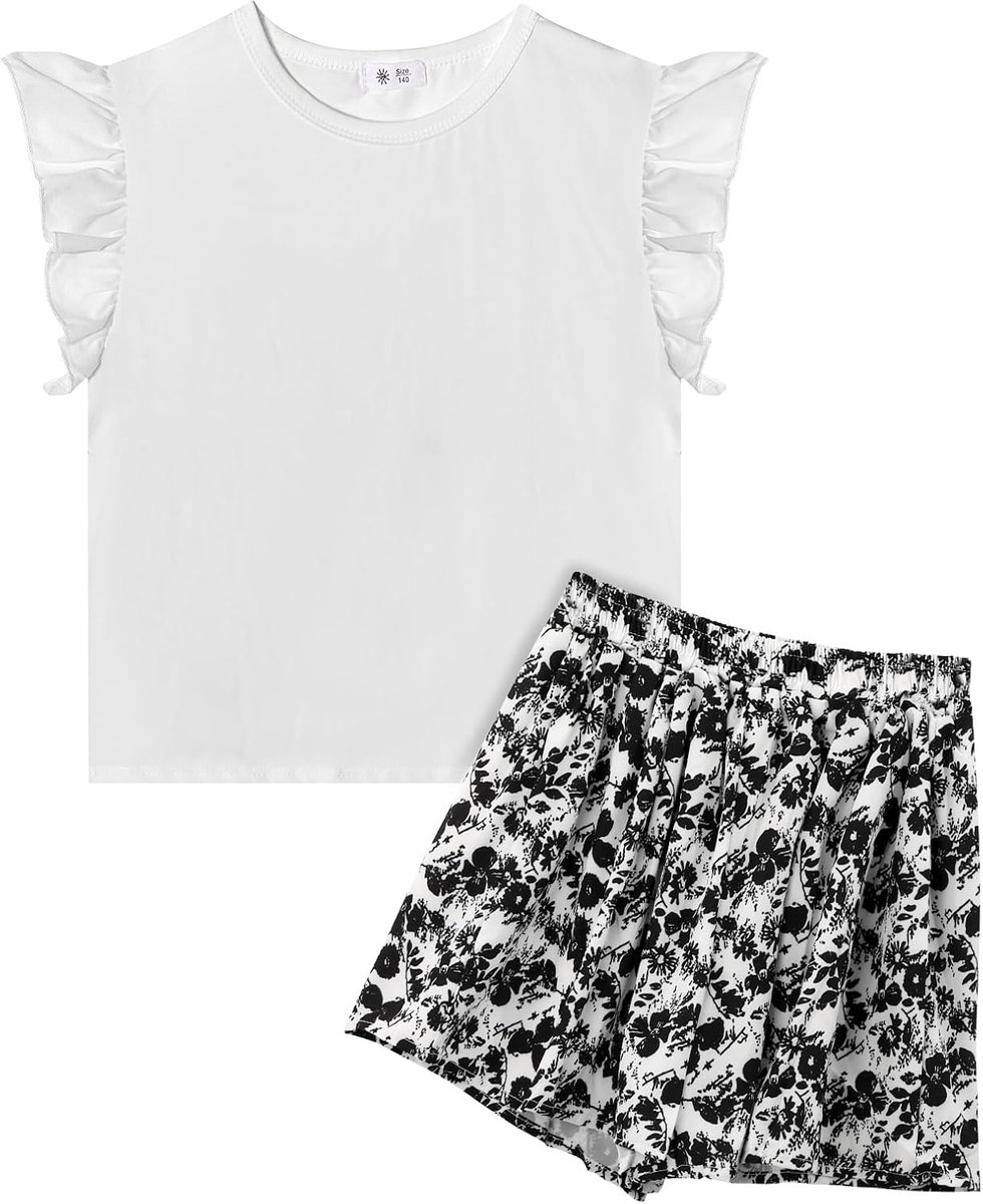 Zomer set meisjes 3-10 jaar - mouwloos - ruches - comfortabele outfit voor warme dagen - ShopVlot
