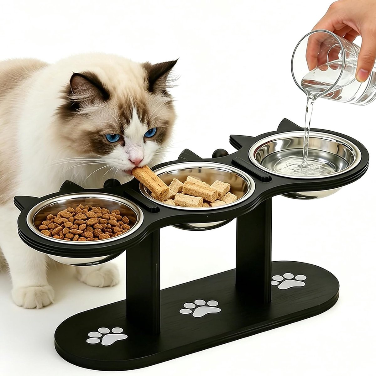 Kattenbakset verhoogd voederstation - 15° gekanteld ontwerp - duurzaam hout - ShopVlot
