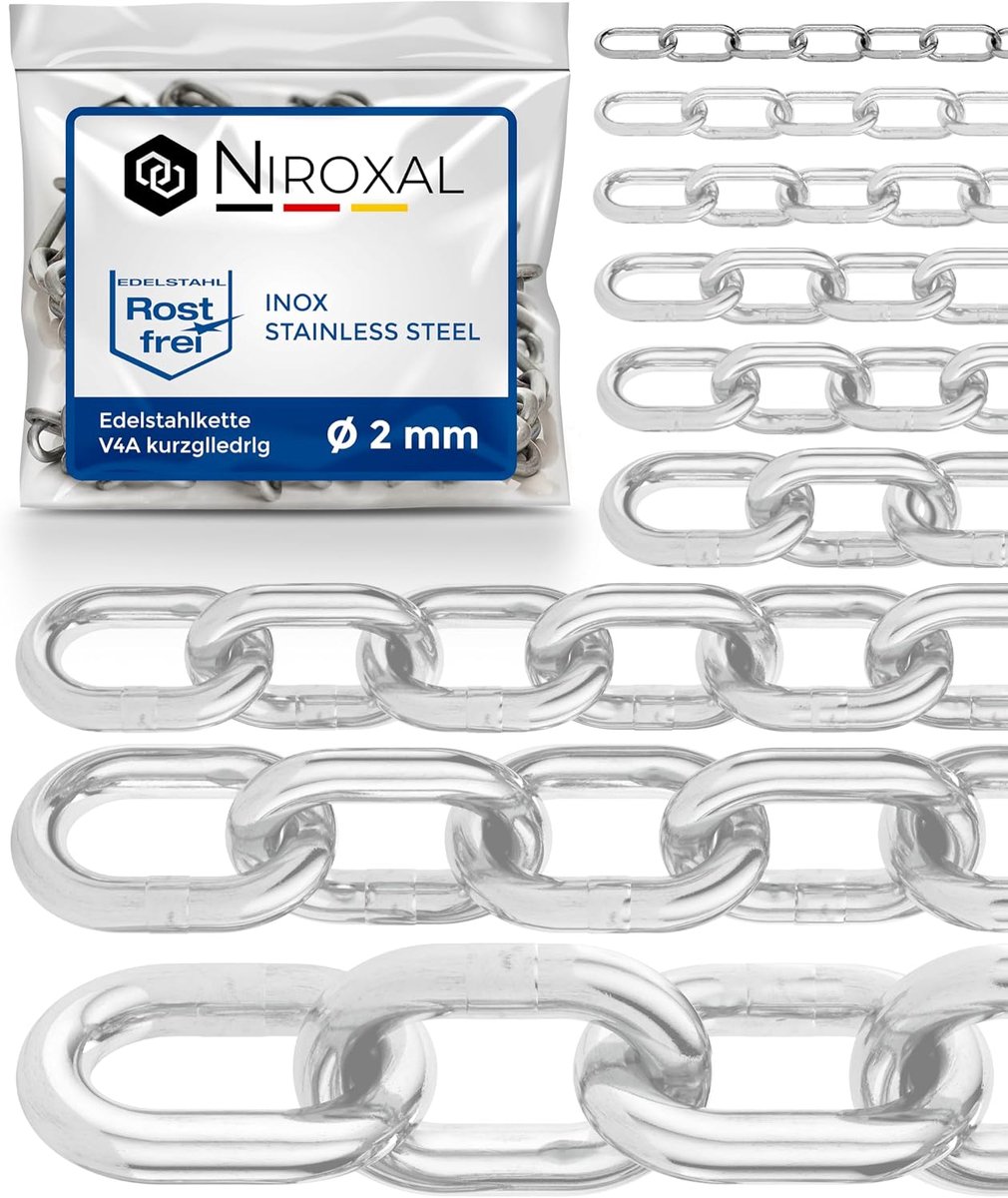 Linkketting 100 cm - 2 mm dik - RVS ankerketting - Geschikt voor zware toepassingen - ShopVlot