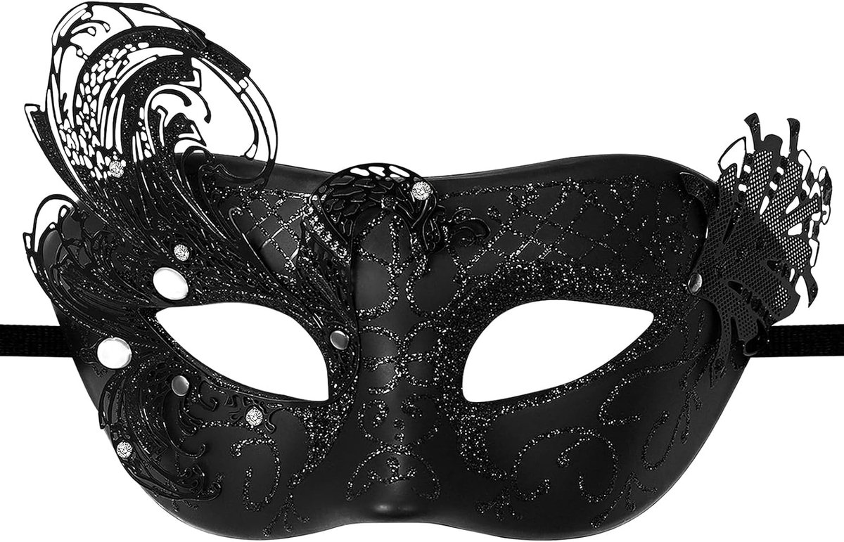 Halloween masker - zwarte Venetiaanse halfmasker - vlinderdesign met glitter en parels - perfect voor feesten - ShopVlot